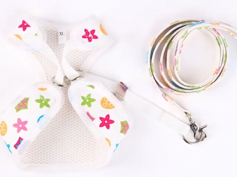 louie vuitton pu leather white harness for dog leash