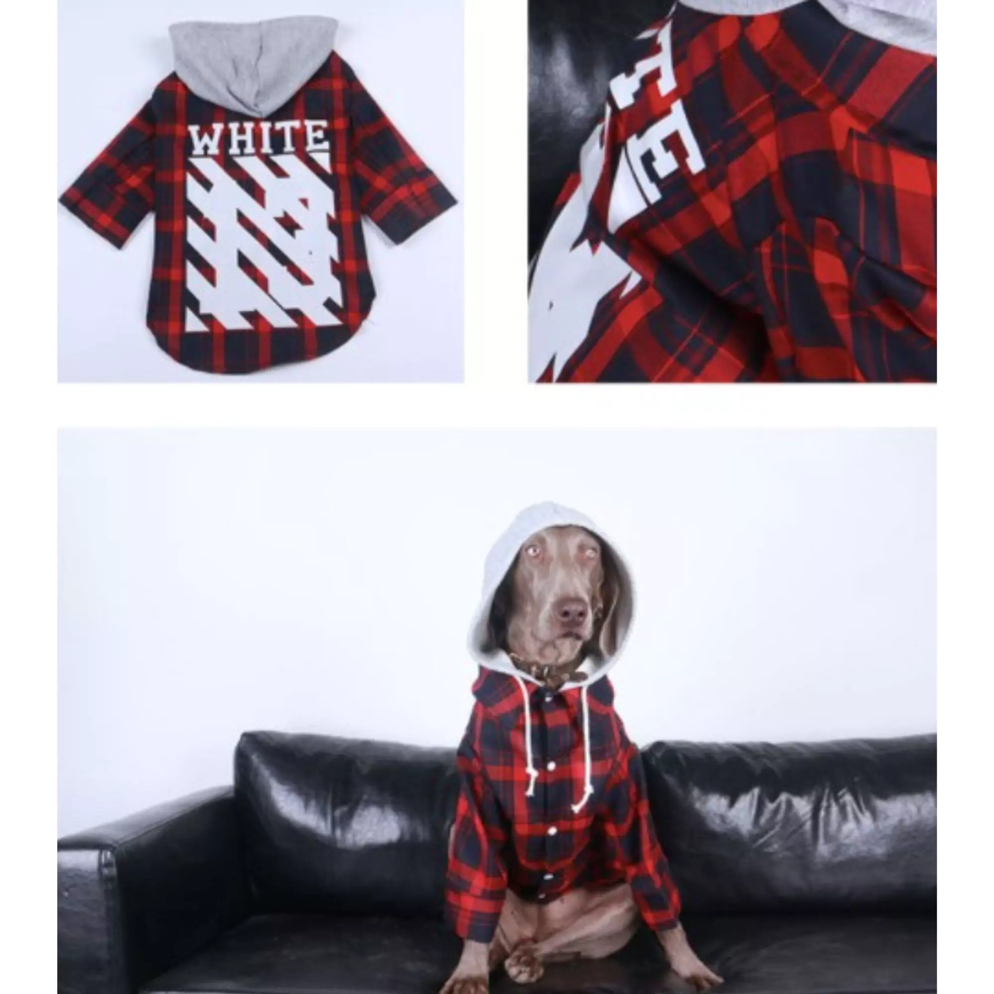 Chic Plaid Fabric and Cozy Hood Shirt For Large Breeds-1