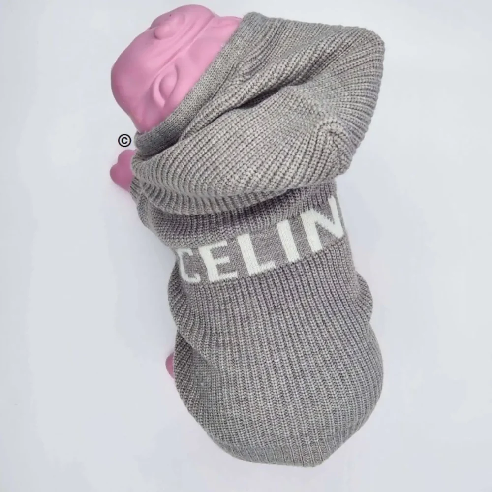 Chic Canine Couture: Celine Grey Knitted Jacket with Hood2