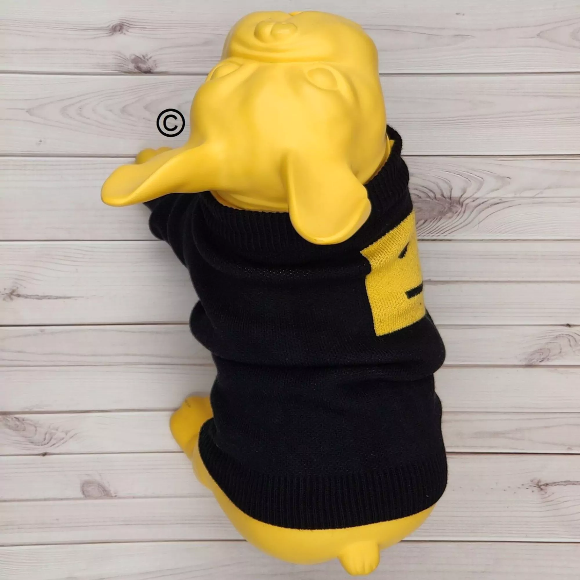 Black Knitted Dog Sweater with a Sunny Yellow Smile Face2
