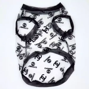Chanel Chic: White Mesh Sleeveless Dog Shirt2