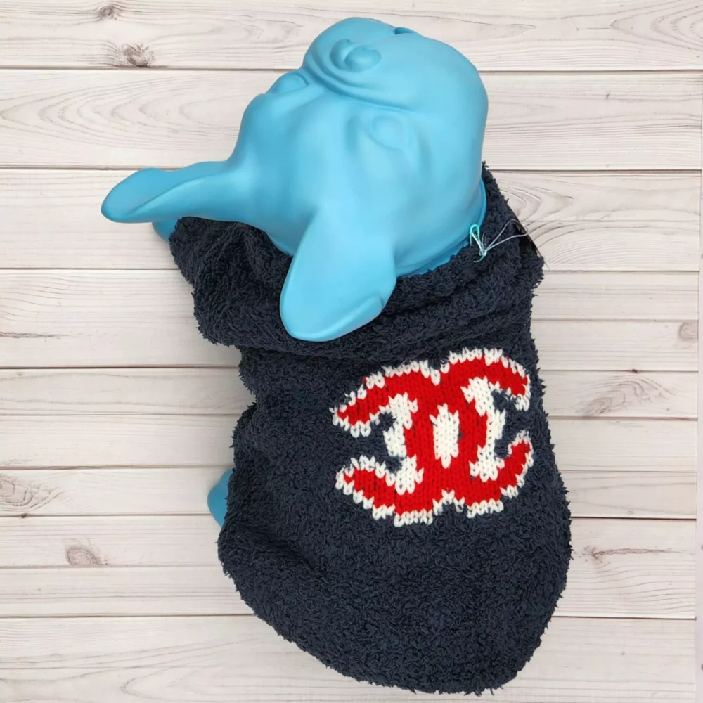 chanel fluffy dog sweater navy blue